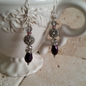 Purple & Silver Tear Drop Earrings NWOT
